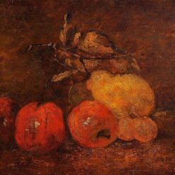 Authentically Rendered c.1873 'Still Life with Pears and Apples' by Gustave Courbet - Realist Oil Canvas Still Life from Private Collection, Ideal for Art Connoisseurs
