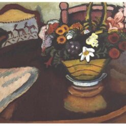 High-Quality Replica of August Macke's 'Still life with pillow with deer décor and a bouquet' (1911) - Ideal for Art Lovers and Interior Decoration