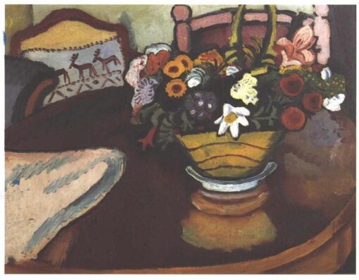 High-Quality Replica of August Macke’s ‘Still life with pillow with deer décor and a bouquet’ (1911) – Ideal for Art Lovers and Interior Decoration