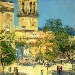 Dafen Village Inspired Reproduction of Childe Hassam's "Street of the Great Captain, Cordoba" (1910) - High-Quality Impressionist Genre Oil Painting on Board for Sale, Great for Art Collections and Interior Designers Seeking Cultural Artwork
