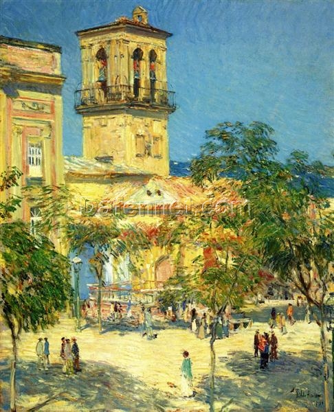 Dafen Village Inspired Reproduction of Childe Hassam’s “Street of the Great Captain, Cordoba” (1910) – High-Quality Impressionist Genre Oil Painting on Board for Sale, Great for Art Collections and Interior Designers Seeking Cultural Artwork
