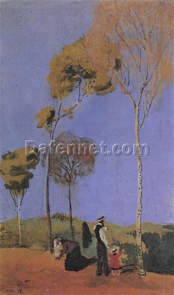 Exquisite Dafen Village Reproduction of August Macke’s ‘Stroller’ (1907) – 1907 Expressionist Landscape Oil on Paper for Art Collectors