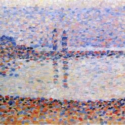 Exquisitely Hand-Painted Oil on Wood Replica of Georges Seurat's 'Study for "The Channel at Gravelines, Evening"' (Gravelines: un soir, étude) - A Captivating Neo-Impressionist and Pointillist Cityscape Study by Dafen Village Artists for Art Aficionados and Seurat Enthusiasts