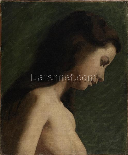 Authentic-Looking Realist Sketch and Study “Study of a Girl’s Head” by Thomas Eakins – Dafen Village Creation, Oil Painting for Home and Office Spaces, Adored by Art Aficionados and Those Who Appreciate the Art of Capturing Femininity