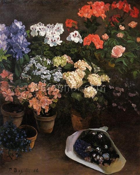Custom-Sized Impressionist Flower Painting “Study of Flowers” Inspired by Frederic Bazille’s 1866 Masterpiece – Handmade in Dafen Village