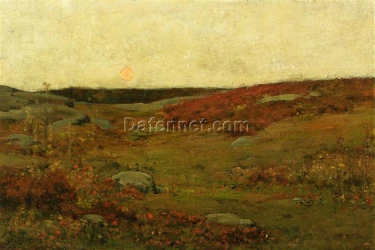 Dafen Village Inspired Reproduction of Childe Hassam’s “Sunrise, Autumn” – High-Quality Impressionist Landscape Oil Painting for Sale, Great for Art Collections and Interior Design