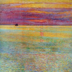 Hand - Painted Replica of Childe Hassam's "Sunset at Sea" (1911) - Breathtaking Impressionist Landscape Oil Painting on Canvas from Dafen Village for Art Lovers and Ocean Aesthetic Enthusiasts