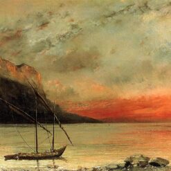High-Resolution Print Inspired by Gustave Courbet's 'Sunset over Lake Leman' (1874) - An Affordable Way to Adorn Your Space with Realist Landscape Art from Dafen Village