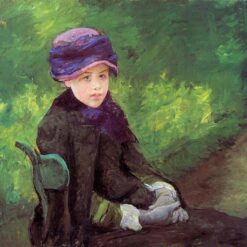 Unique Hand-painted Impressionist Portrait Inspired by Mary Cassatt's 'Susan Seated Outdoors Wearing a Purple Hat' - Oil on Canvas from Dafen Village Artisans