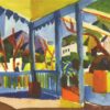 Authentic Dafen Village Reproduction Inspired by August Macke's 'Terrace of the country house in St. Germain' - 1914 Expressionist Cityscape Watercolor for Art Enthusiasts