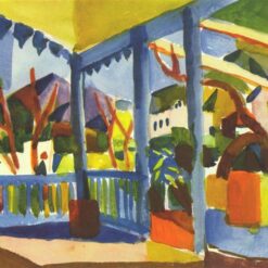 Authentic Dafen Village Reproduction Inspired by August Macke's 'Terrace of the country house in St. Germain' - 1914 Expressionist Cityscape Watercolor for Art Enthusiasts