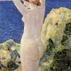 Dafen Village Inspired Reproduction of Childe Hassam's "The Bather" (1915) - High-Quality Impressionist Nude Oil Painting on Panel for Sale, Great for Art Collections and Interior Design