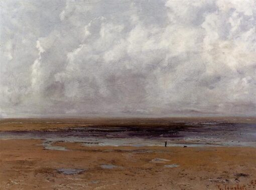 Gustave Courbet’s Timeless 1865 ‘The Beach at Trouville at Low Tide’ – Realist Landscape Oil Painting on Canvas, A Tribute to Private Collection’s Artwork, Great for Interior Decoration