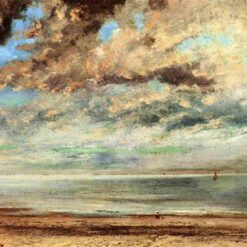 Exquisite Gustave Courbet's 'The Beach, Sunset' Realist Oil on Canvas Landscape - 1867 Masterpiece from Private Collection