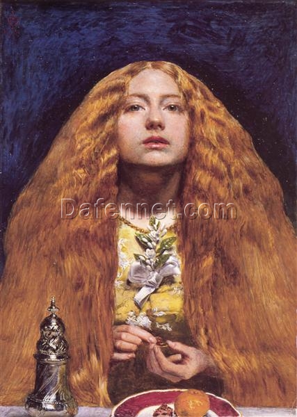 Exquisite Hand – Painted Replica of John Everett Millais’ “The Bridesmaid” (1851) – A Charming Romantic Portrait Inspired Oil on Panel for Art Lovers in UK and Abroad