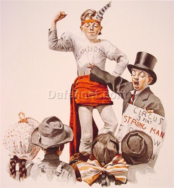 Dafen Village Presents: Inspired by 1916 Norman Rockwell’s ‘The Circus Barker’ – Regionalism Oil Canvas Artwork