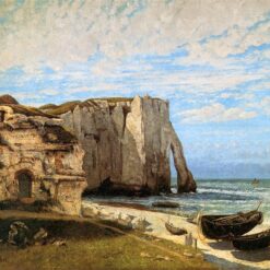 Authentically Rendered 1869 'The Cliffs at Etretat' by Gustave Courbet - Realist Oil Canvas Landscape from Von der Heydt Museum, Ideal for Art Connoisseurs