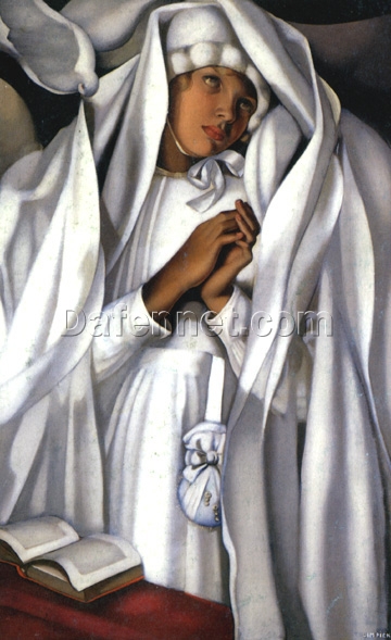 Lempicka-Inspired “The Communicant” – Hand-Painted Art Deco Portrait for Luxury Home & Office Décor | DaFen Village Studio
