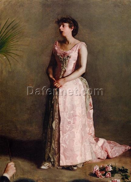 Dafen Village Inspired Reproduction of Thomas Eakins’ “The Concert Singer” (1890 – 1892) – High-Quality Realist Portrait Oil Painting for Sale, Great for Art Collections and Interior Designers Seeking Dramatic Portraits