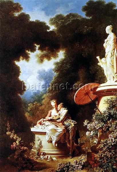 Dafen Village Masterfully Hand-Painted “The Confession of Love” Inspired Rococo Genre Oil Canvas for Art Aficionados