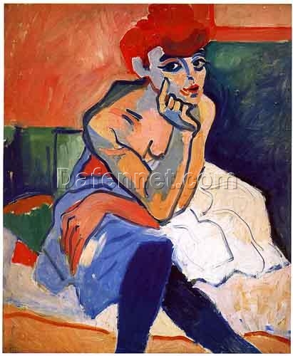 Exquisite Hand-Painted Oil Painting Inspired by Andre Derain’s c.1910 ‘The Dancer’ – A Fauvist Portrait Gem from Dafen Village Studio for Art Aficionados