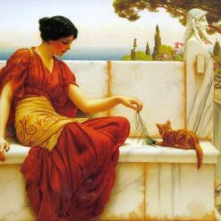 Alluring Hand - painted Oil Reproduction of 'The Favourite' INSPIRED BY John William Godward's 1901 Neoclassical Genre Painting, from Dafen Village for Art Enthusiasts and Neoclassical Art Lovers