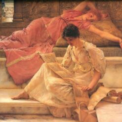 Inspired by Sir Lawrence Alma - Tadema's 'Favourite Poet' (1888) - Romantic Genre Oil Painting on Panel, Dafen Village Reproduction Ideal for Home and Small - Scale Gallery Decor with 38.6 x 51.5 cm Size