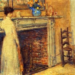 Hand - Painted Replica of Childe Hassam's "The Fireplace" (1912) - Charming Impressionist Genre Oil Painting on Canvas from Dafen Village for Cozy Home Decor and Art Enthusiasts