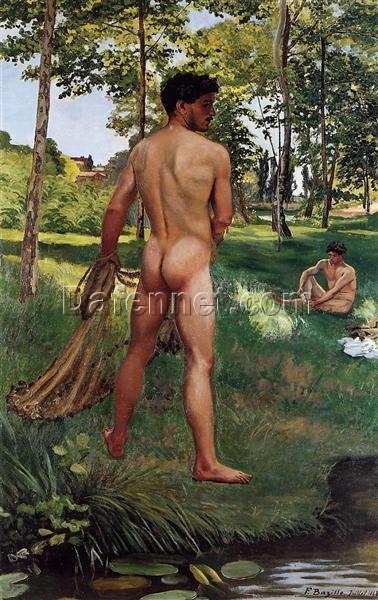 Hand – Painted Impressionist Nude Painting “The Fisherman with a Net” INSPIRED BY Frederic Bazille (1868) – Skillfully Crafted by Dafen Village Artisans