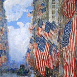 Authentic-Looking Impressionist Cityscape "The Fourth of July" (1916) by Childe Hassam - Dafen Village Creation, Oil Painting for Home and Office Spaces, Adored by Art Aficionados