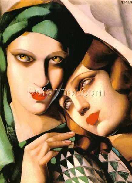 Elegant Art Deco Portrait – “The Green Turban” by Tamara de Lempicka | Museum-Quality Oil Painting | DaFen Village Studio