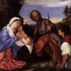 Custom Oil Painting – The Holy Family with a Shepherd Inspired by Titian’s Masterpiece for Religious Art Lovers