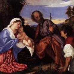 Custom Oil Painting – The Holy Family with a Shepherd Inspired by Titian’s Masterpiece for Religious Art Lovers