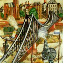 Museum - Quality Cubist Painting: The Iron Bridge (Frankfurt) INSPIRED BY Max Beckmann