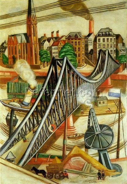 Museum – Quality Cubist Painting: The Iron Bridge (Frankfurt) INSPIRED BY Max Beckmann
