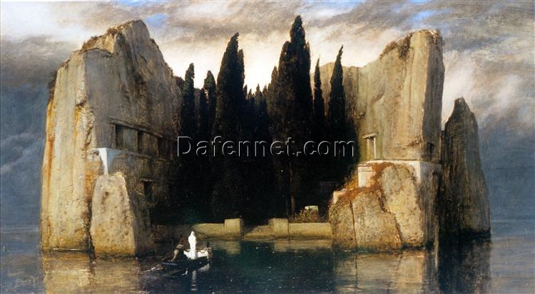Mysterious Allegorical Seascape Oil Painting Inspired by Böcklin – “The Isle of the Dead” for Gothic & Vintage Wall Art | DaFen Village Studio