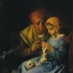 Hand - Painted Realist Genre Painting "The Knitting Lesson" INSPIRED BY Jean - Francois Millet (1869) - Skillfully Crafted by Dafen Village Artisans for Art Lovers