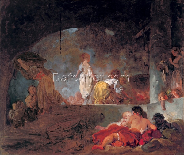 Collector’s Treasure: Dafen Village’s “The Laundresses” Inspired High-Quality Rococo Pastorale Oil Painting from Saint Louis Art Museum Replica
