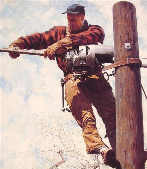 High – Quality Hand – Painted Replica by Dafen Village of Rockwell’s ‘The Lineman’ – Ideal for Decorating with a Vintage Vibe