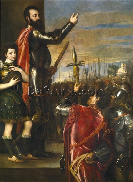 The Marchese del Vasto Addressing His Troops by Titian – Mannerist Battle Painting Reproduction