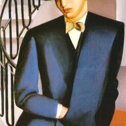 Lempicka-Inspired "The Marquis D'Afflitto on a Staircase" – Hand-Painted Art Deco Portrait for Luxury Home & Office Décor | DaFen Village Studio