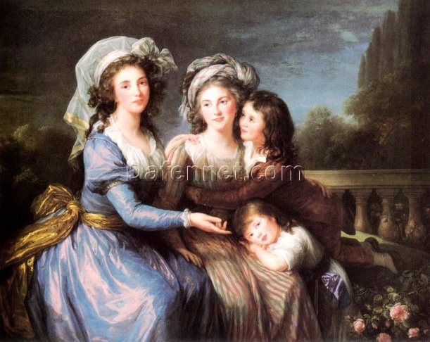 Dafen Village Hand-Painted Oil Canvas: The Marquise de Pezay, and the Marquise de Rougé with Her Sons Alexis and Adrien INSPIRED BY Louise Elisabeth Vigee Le Brun’s 1787 Rococo Masterpiece