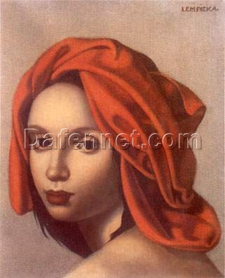 The Orange Turban” Inspired by Tamara de Lempicka – Art Deco Portrait Oil Painting