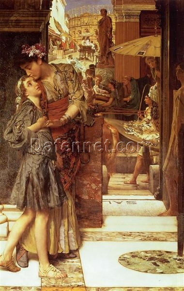 Sir Lawrence Alma – Tadema’s ‘The Parting Kiss’ – 1882 Inspired Romantic Genre Oil on Canvas, Dafen Village’s Exact – Sized 73.5 x 112.5 cm Creation for Art Enthusiasts