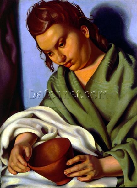 The Peasant Girl” – Tamara de Lempicka Art Deco Portrait | Stunning Oil on Canvas Painting