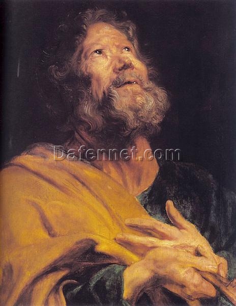 Dafen Village Hand-Painted “The Penitent Apostle Peter” INSPIRED BY Anthony van Dyck’s 1617 – 1618 Baroque Religious Tronie for Art Aficionados
