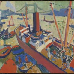 The Pool of London" Andre Derain Inspired Hand-Painted Oil Painting by Dafen Village Studio - A Breathtaking Marina Scene Blending Fauvism and Neo-Impressionism for Art Aficionados