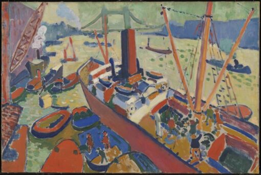 The Pool of London” Andre Derain Inspired Hand-Painted Oil Painting by Dafen Village Studio – A Breathtaking Marina Scene Blending Fauvism and Neo-Impressionism for Art Aficionados