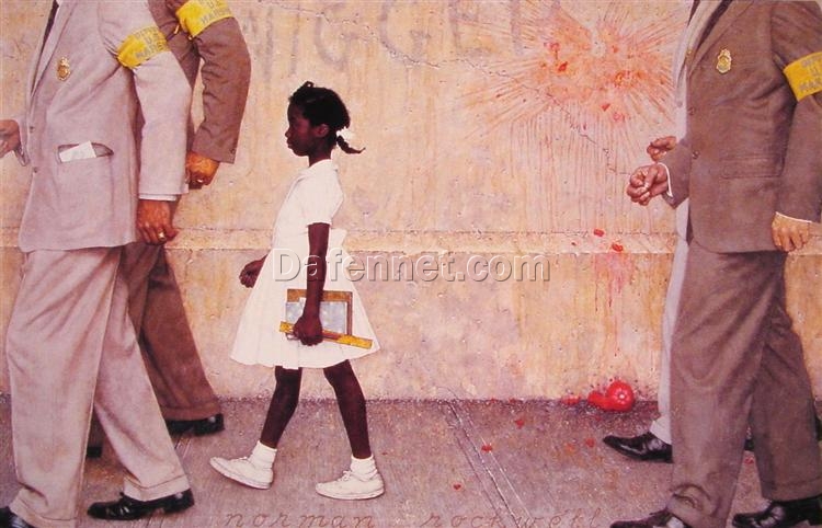 Dafen Village’s High – Quality Replica – Inspired by Norman Rockwell’s ‘The Problem We All Live With’ Social Realism Genre Painting Oil on Canvas