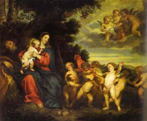 Sammlerschatz: Das hochwertige Gemälde “Die Rast auf der Flucht nach Ägypten” von Dafen Village, inspiriert von Van Dycks barockem religiösem Ölgemälde